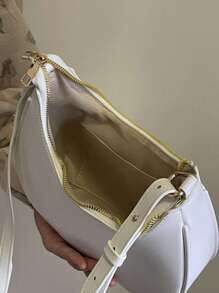 Minimalist Hobo Bag Solid Colour - White - View 6