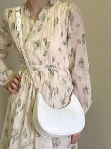 Minimalist Hobo Bag Solid Colour - White - View 7