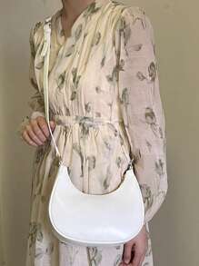 Minimalist Hobo Bag Solid Colour - White - View 8