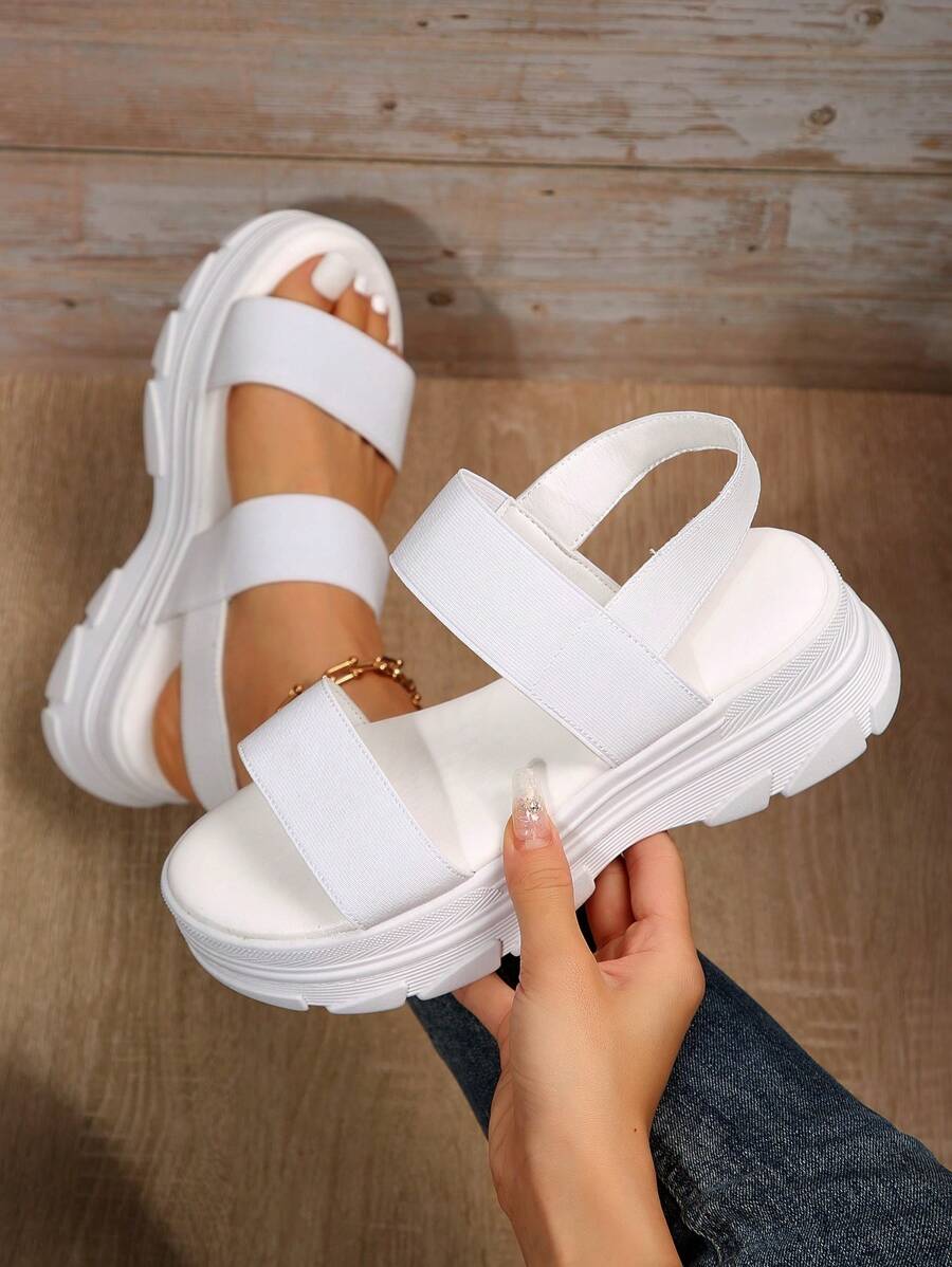 Women Minimalist Sport Sandals, Elastic Sporty Sandals - White - View 1