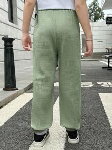 SHEIN Quần Trai Túi Nút phía trước màu trơn Giải trí - Màu xanh Bạc hà - Xem 2