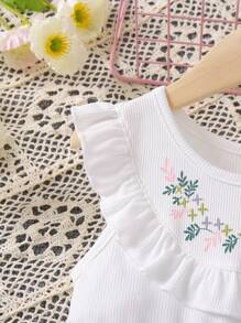 SHEIN Young Girl Flower Print Cute Delicate Ruffle Pleated Dress With Round Neckline For Summer - Multicolor - View 3