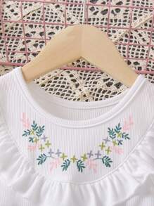 SHEIN Young Girl Flower Print Cute Delicate Ruffle Pleated Dress With Round Neckline For Summer - Multicolor - View 5