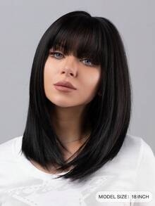 中等直筒人造假髮帶劉海 - 棕色 - 查看 2