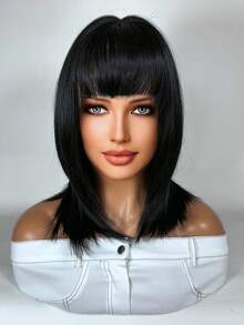 中等直筒人造假髮帶劉海 - 棕色 - 查看 5