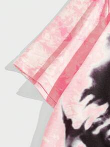ROMWE MEN Grunge Punk Guys Tie Dye Skull Print Tee - Pink - View 3