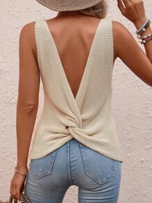 SHEIN LUNE Canotta da donna lavorata a maglia con schiena aperta e senza maniche, alla moda e leggera