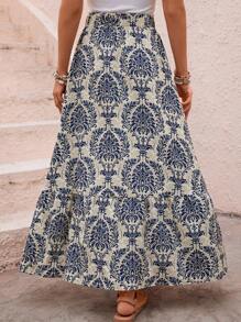 SHEIN VCAY Falda con estampado bajo con fruncido - Albaricoque - Ver 2