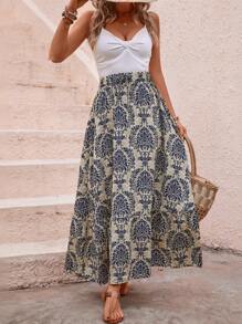 SHEIN VCAY Falda con estampado bajo con fruncido - Albaricoque - Ver 1