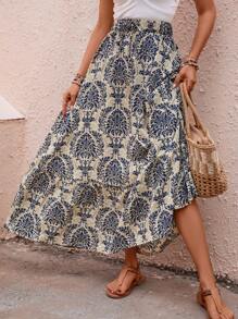 SHEIN VCAY Falda con estampado bajo con fruncido - Albaricoque - Ver 5