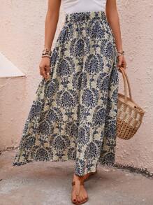 SHEIN VCAY Falda con estampado bajo con fruncido - Albaricoque - Ver 6