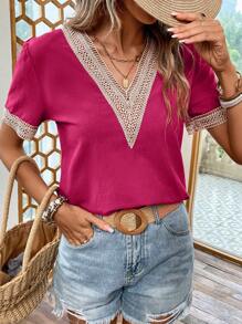 SHEIN LUNE Guipure Lace Panel Blouse
