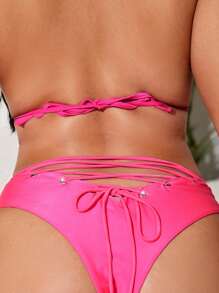 SHEIN Swim Curve 大碼後背繫帶泳衣下裝 - 粉色 - 查看 1