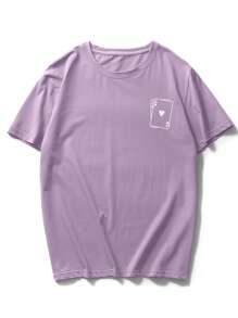 Manfinity Homme Hombres Camiseta de hombros caídos con estampado de póker - Morado - Ver 4