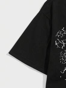 ROMWE MEN Grunge Punk Camiseta Para Hombres Con Estampado De Calavera Y Hombro Caído - Negro - Ver 3