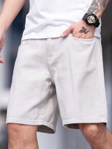 Manfinity Hypemode Men Slant Pocket Bermuda Oversize Denim Shorts - Grey - View 1