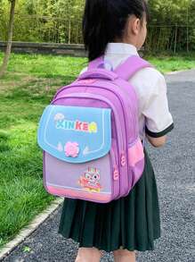Cô gái Cat & Letter Đồ họa Polyester Zipper Chức năng Ba lô - Màu tím - Xem 1