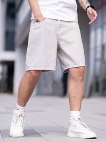Manfinity Hypemode Men Slant Pocket Bermuda Oversize Denim Shorts - Grey - View 3