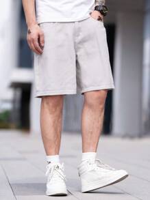 Manfinity Hypemode Men Slant Pocket Bermuda Oversize Denim Shorts - Grey - View 5