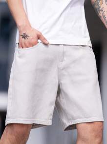 Manfinity Hypemode Men Slant Pocket Bermuda Oversize Denim Shorts - Grey - View 6