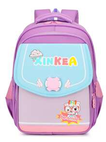 Cô gái Cat & Letter Đồ họa Polyester Zipper Chức năng Ba lô - Màu tím - Xem 5