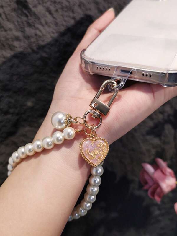 Faux Pearl Decor Beaded Phone Lanyard