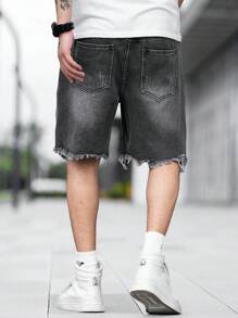 Manfinity EMRG Hombres Shorts en mezclilla algodón desgarro crudo bajo crudo - Gris - Ver 2