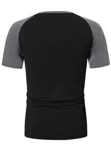 Manfinity Homme 男士撞色插肩袖T恤 - 黑色 - 查看 2