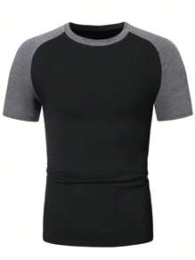 Manfinity Homme 男士撞色插肩袖T恤 - 黑色 - 查看 5