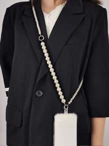 珍珠串珠手機掛繩 - 銀色 - 查看 2