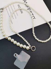 珍珠串珠手機掛繩 - 銀色 - 查看 3