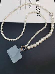 珍珠串珠手機掛繩 - 銀色 - 查看 5