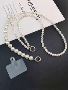 珍珠串珠手機掛繩 - 銀色 - 查看 6