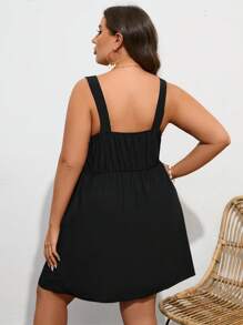 SHEIN VCAY Đầm che phủ cỡ lớn màu trơn mùa hè - màu đen - Xem 2