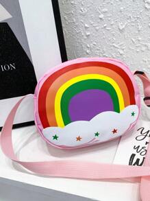Girls Star & Rainbow Pattern Adjustable Zipper Square Bag - Multicolor - View 2