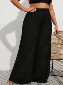 SHEIN VCAY Plus Solid Wide Leg Cover Up Trousers Without Panty - Black - View 5