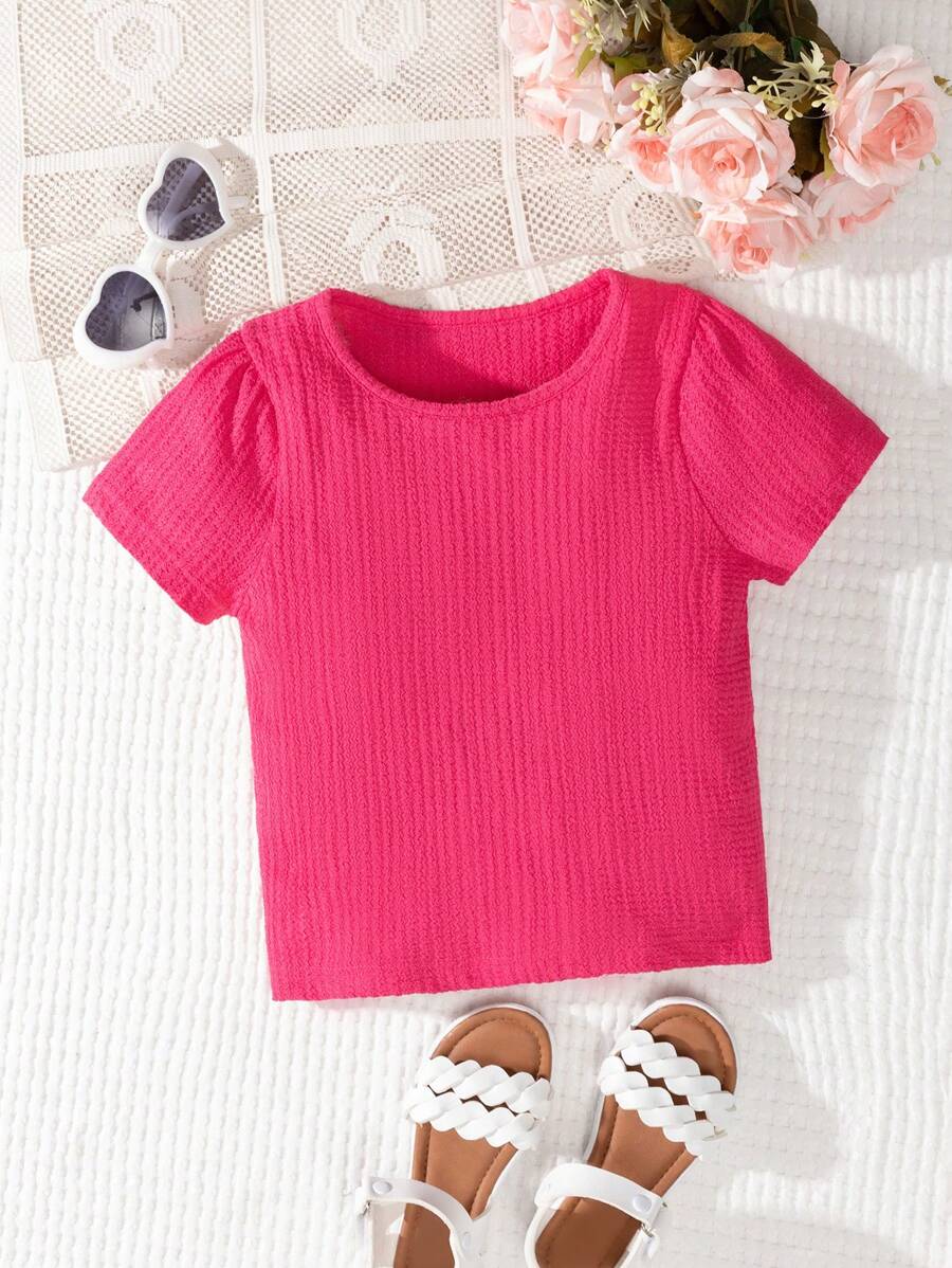 RueChic Toddler Girls Solid Puff Sleeve Blouse - Red - View 1