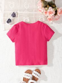 RueChic Toddler Girls Solid Puff Sleeve Blouse - Red - View 2