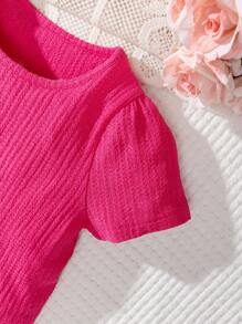 RueChic Toddler Girls Solid Puff Sleeve Blouse - Red - View 3