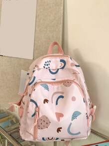 Cute Hundred School Shoulder Backpack Includes Pendant, Flower Printed Backpack, Kawaii Style Student Schoolbag, Girls Travel Backpack, Kids Backpacks