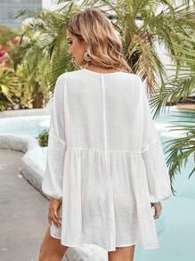 SHEIN VCAY 素色蕾絲拼接罩衫 - 白色 - 查看 2