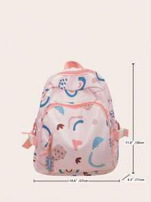 Cute Hundred School Shoulder Backpack Includes Pendant, Flower Printed Backpack, Kawaii Style Student Schoolbag, Girls Travel Backpack, Kids Backpacks