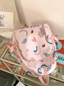 Cute Hundred School Shoulder Backpack Includes Pendant, Flower Printed Backpack, Kawaii Style Student Schoolbag, Girls Travel Backpack, Kids Backpacks