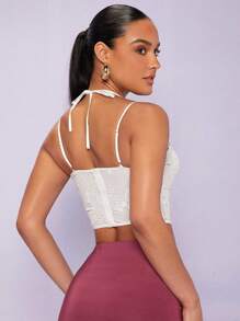 SHEIN BAE 不對稱下擺蕾絲吊帶上衣 - 白色 - 查看 2