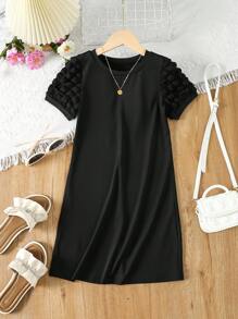 休閒純色女童連衣裙 - 黑色 - 查看 1