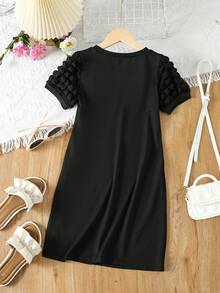 休閒純色女童連衣裙 - 黑色 - 查看 2