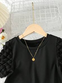 休閒純色女童連衣裙 - 黑色 - 查看 3