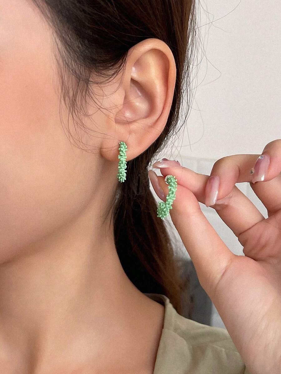 DAZY Bông tai vòng bít tối giản - màu xanh lá - Xem 1