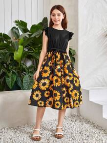 SHEIN Teen Girls Floral Print Ruffle Trim Belted Dress - Multicolor - View 2