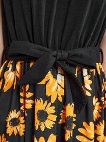 SHEIN Teen Girls Floral Print Ruffle Trim Belted Dress - Multicolor - View 5